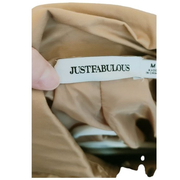 Womens Just Fabulous Trench Coat Long Sleeve Belted Waist Brown Biege Sz Med New - Picture 4 of 4